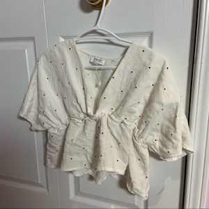 Jamie, my love white polka dot flounce top